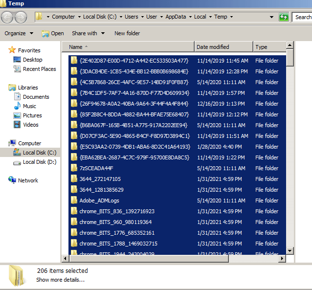 Buka Temporary File - cara menghapus virus di komputer Windows 7 