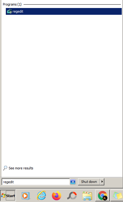 Cari Regedit di Start Menu Windows 7