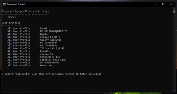 netsh wlan show profile name
