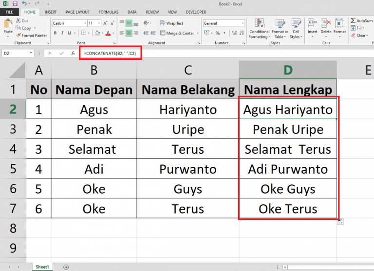 Fungsi concatenate excel dan contoh penggunaannya
