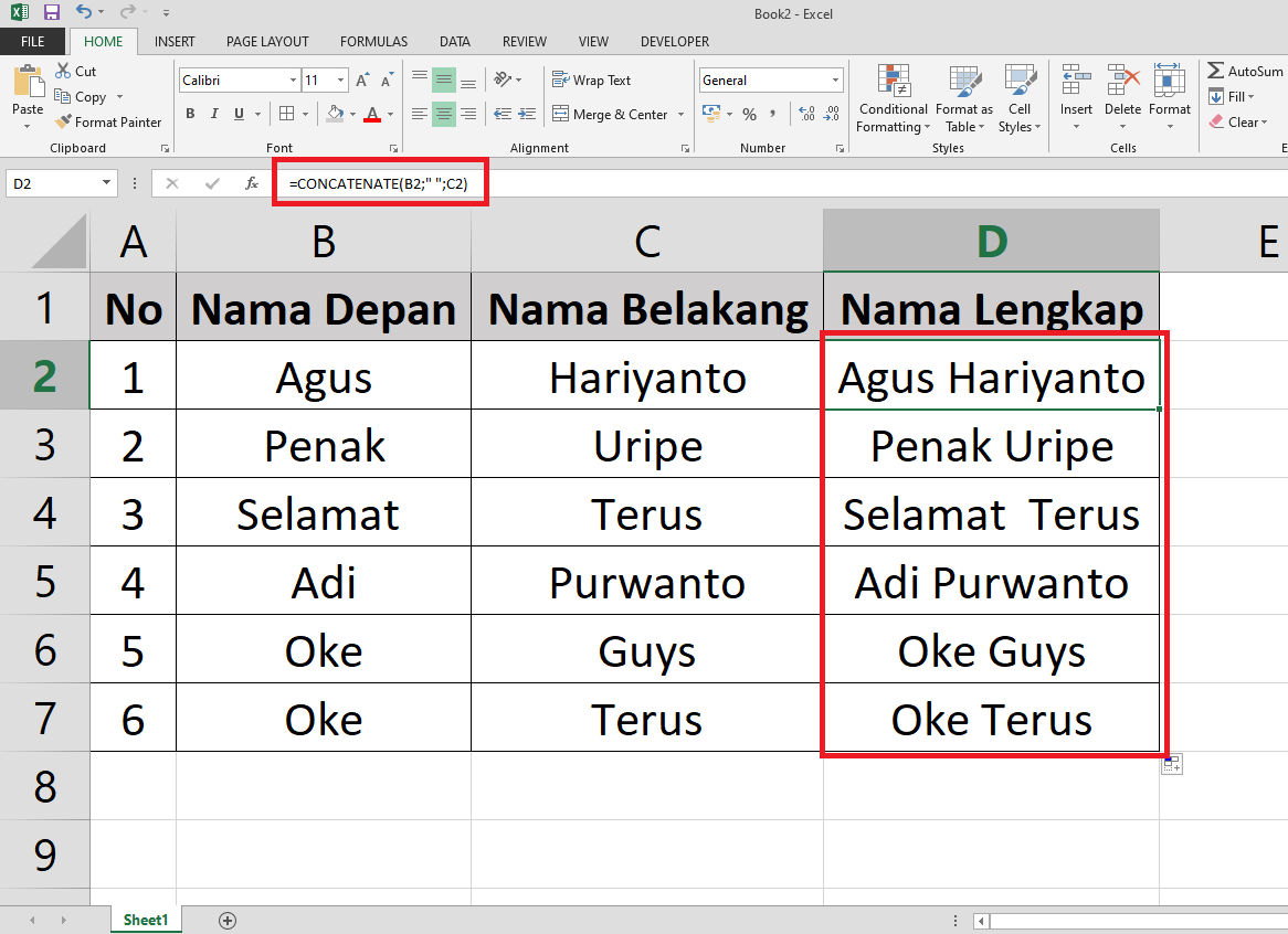 Fungsi Concatenate Excel Dan Contoh Penggunaannya 3004